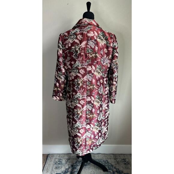 VINCE CAMUTO Women's Floral Tapestry Burgundy Topper Mid Length Jacket Size 14 - Picture 3 of 10